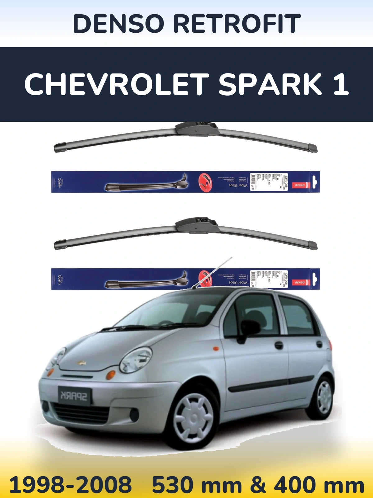 Komplet przednich wycieraczek Denso Retrofit 530 & 400 mm do Chevrolet Spark 1 1998-2008