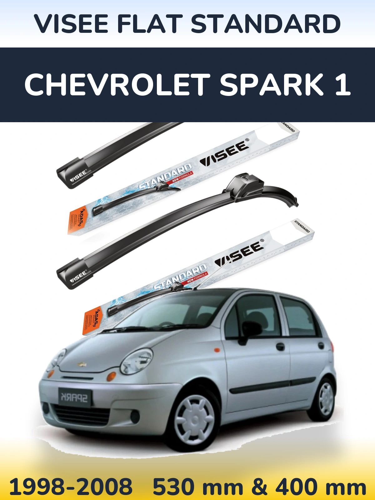 Komplet przednich wycieraczek VISEE FLAT STANDARD 530 & 400 mm do Chevrolet Spark 1 1998-2008