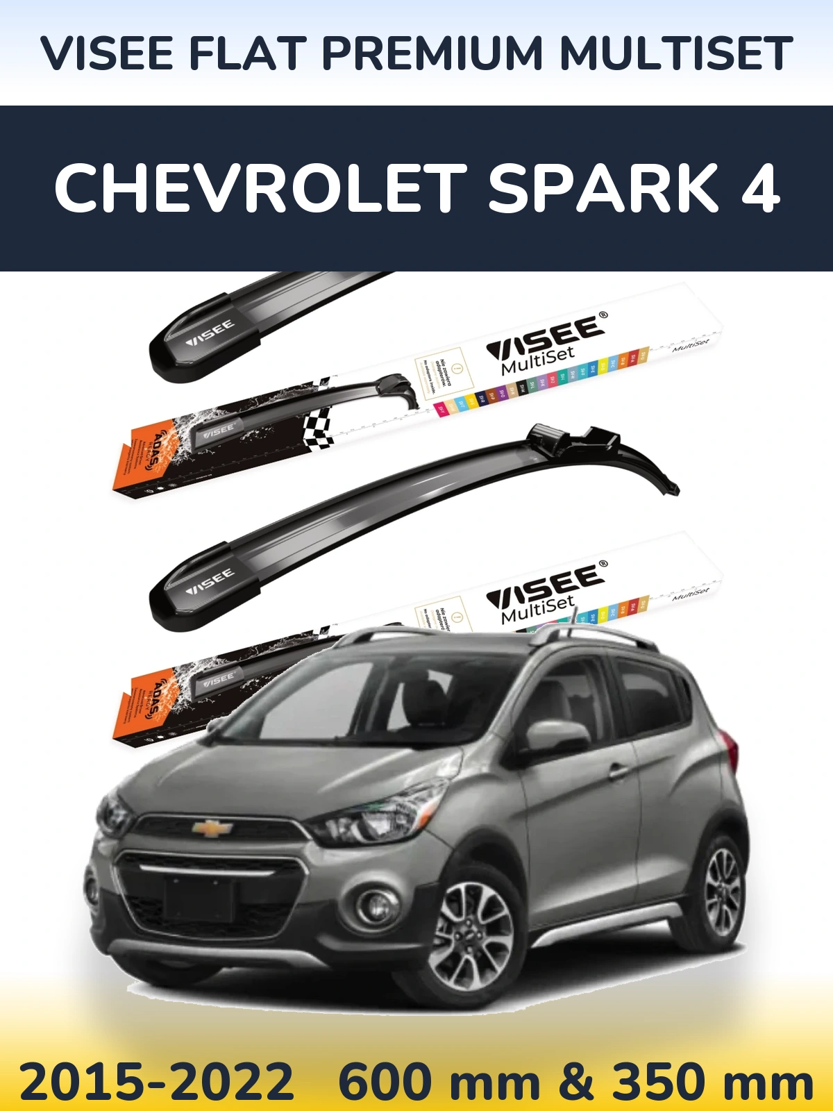 Комплект передних дворников VISEE FLAT PREMIUM MultiSet 600 & 350 мм для Chevrolet Spark 4 2015-2022