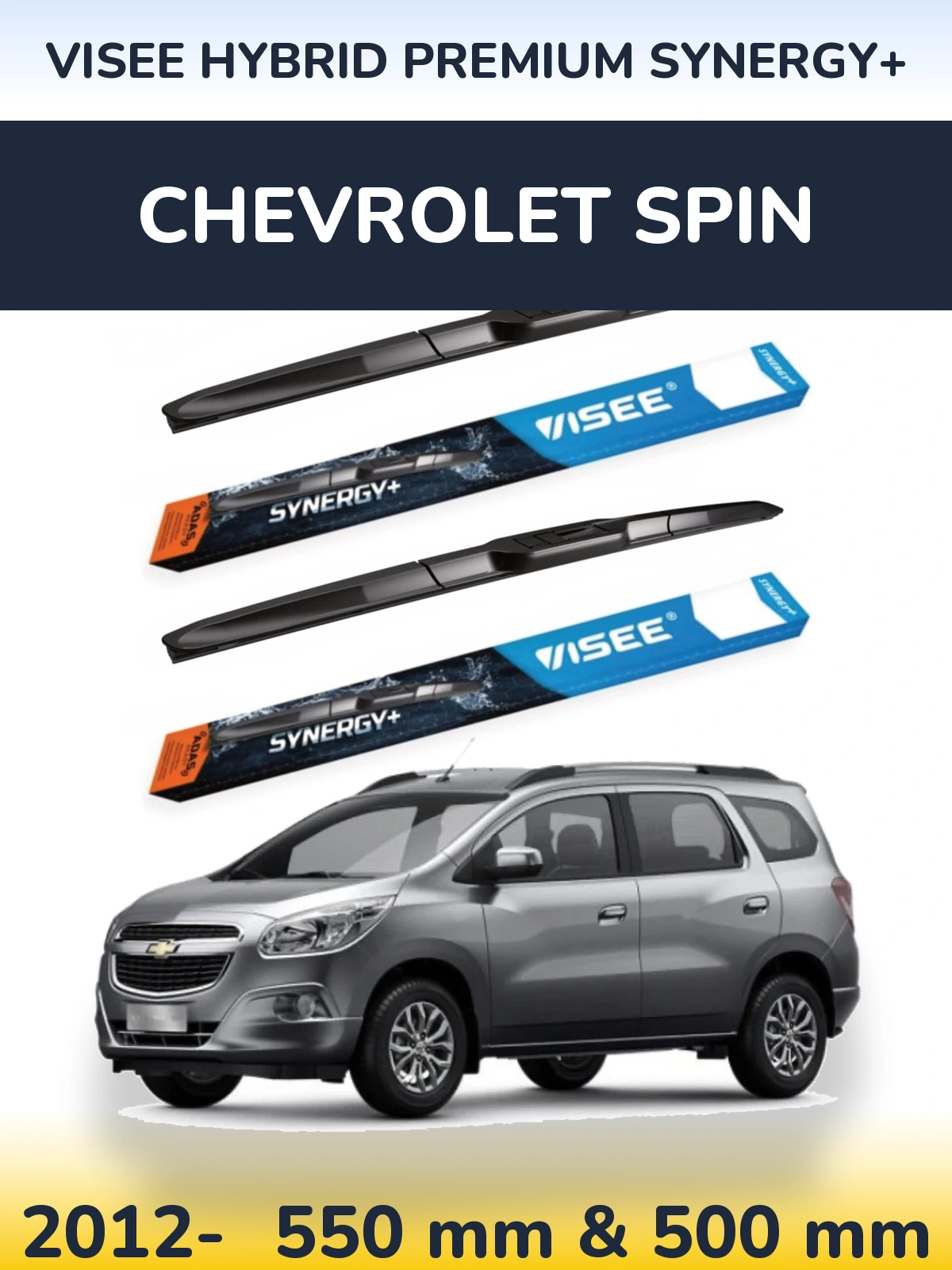 Komplet przednich wycieraczek VISEE HYBRID PREMIUM SYNERGY+ 550 & 500 mm do Chevrolet Spin 2012-2026