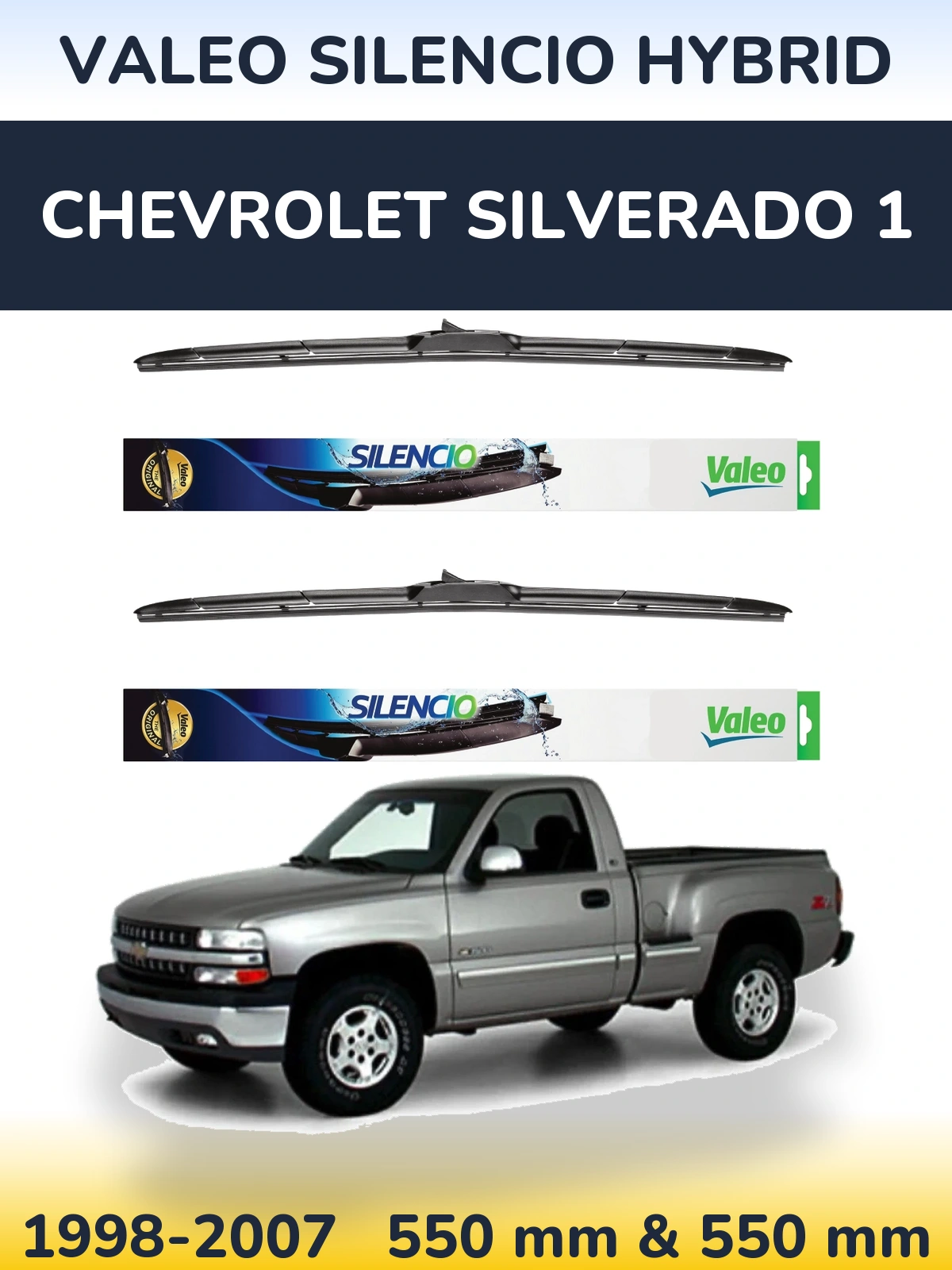 Komplet przednich wycieraczek Valeo Silencio Hybrid 550 & 550 mm do Chevrolet Silverado 1 1998-2007