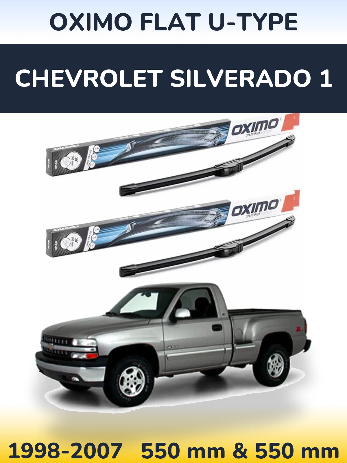 Komplet przednich wycieraczek Oximo Flat U-type 550 & 550 mm do Chevrolet Silverado 1 1998-2007