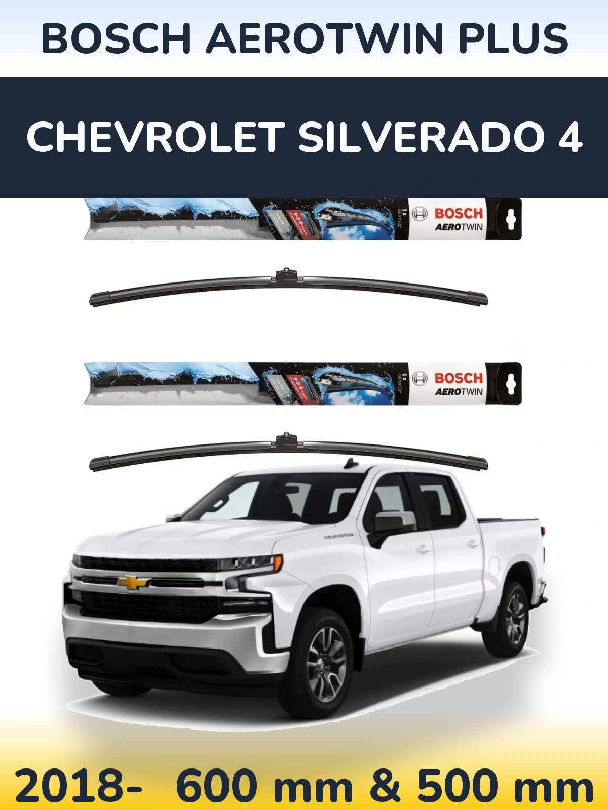 Комплект передних дворников BOSCH AeroTwin Plus 600 & 500 мм для Chevrolet Silverado 4 2018-2026