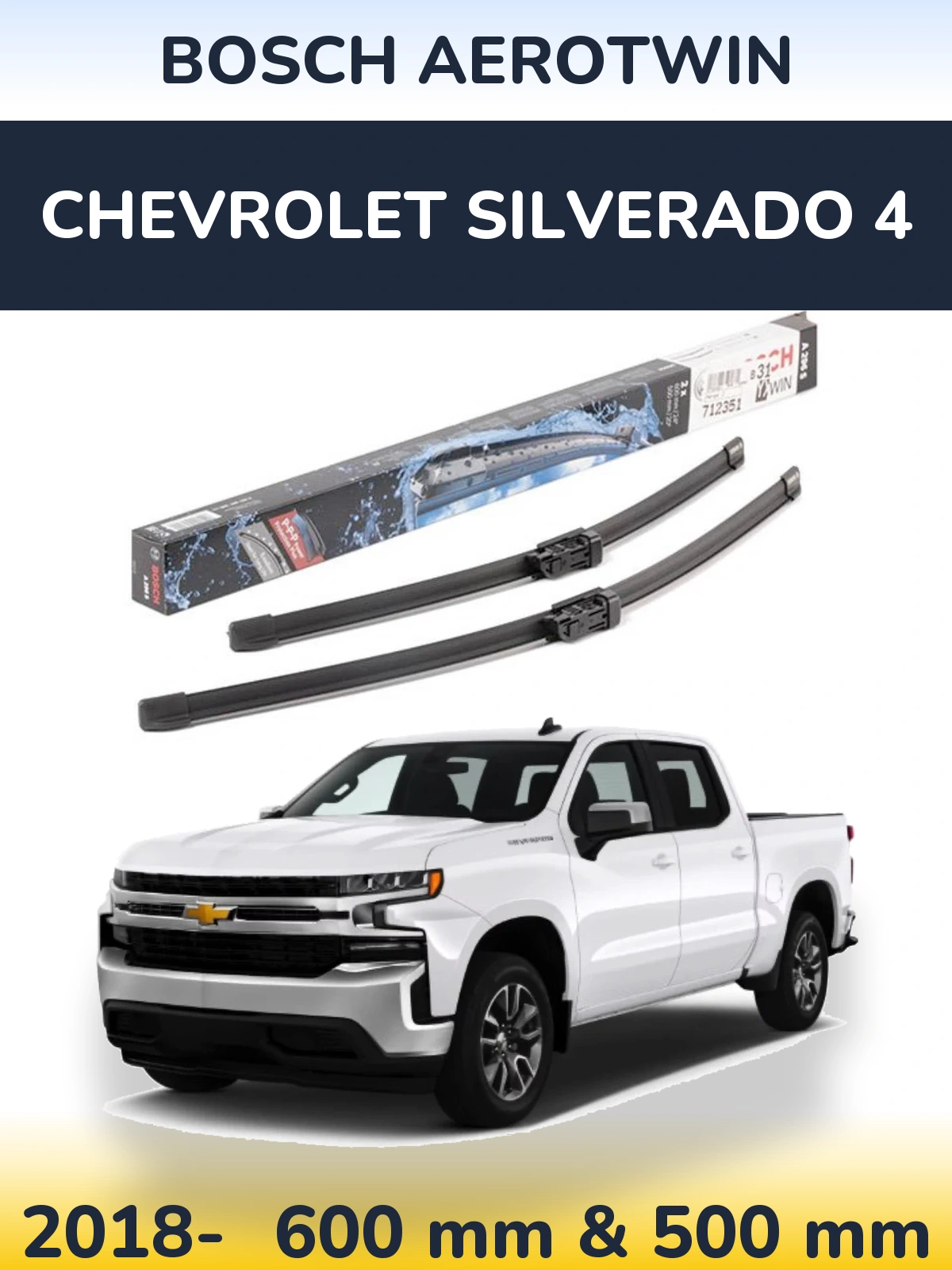 Комплект передних дворников BOSCH AeroTwin 600 & 500 мм для Chevrolet Silverado 4 2018-2026