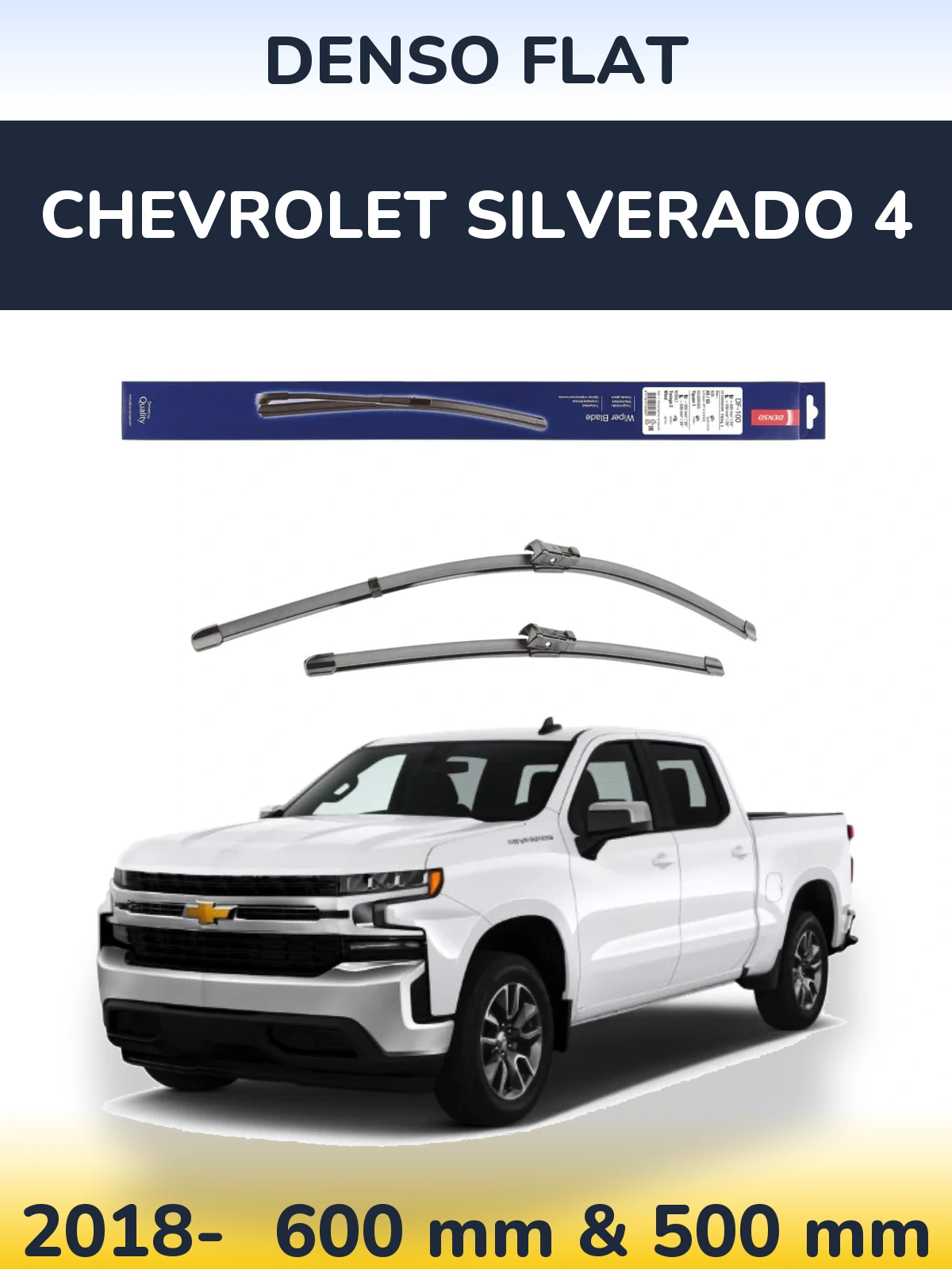 Комплект передних дворников Denso Flat 600 & 500 мм для Chevrolet Silverado 4 2018-2026