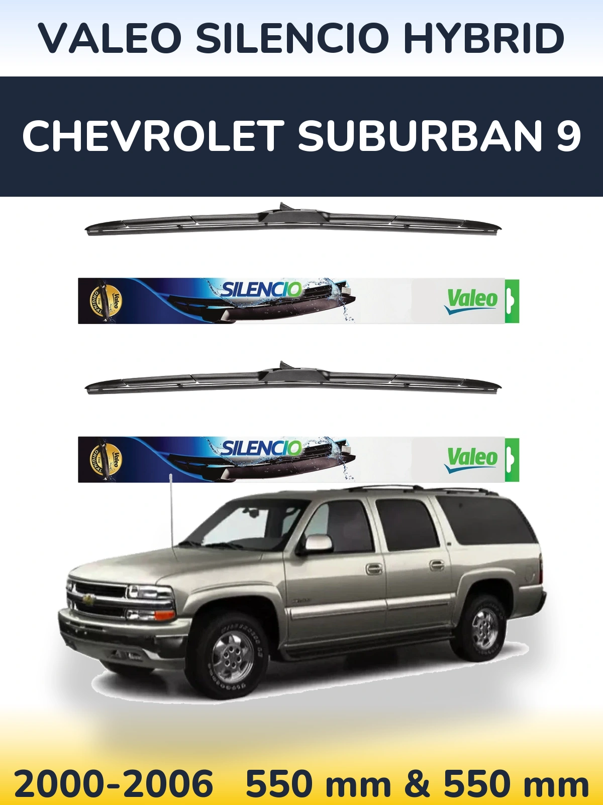 Комплект передних дворников Valeo Silencio Hybrid 550 & 550 мм для Chevrolet Suburban 9 2000-2006