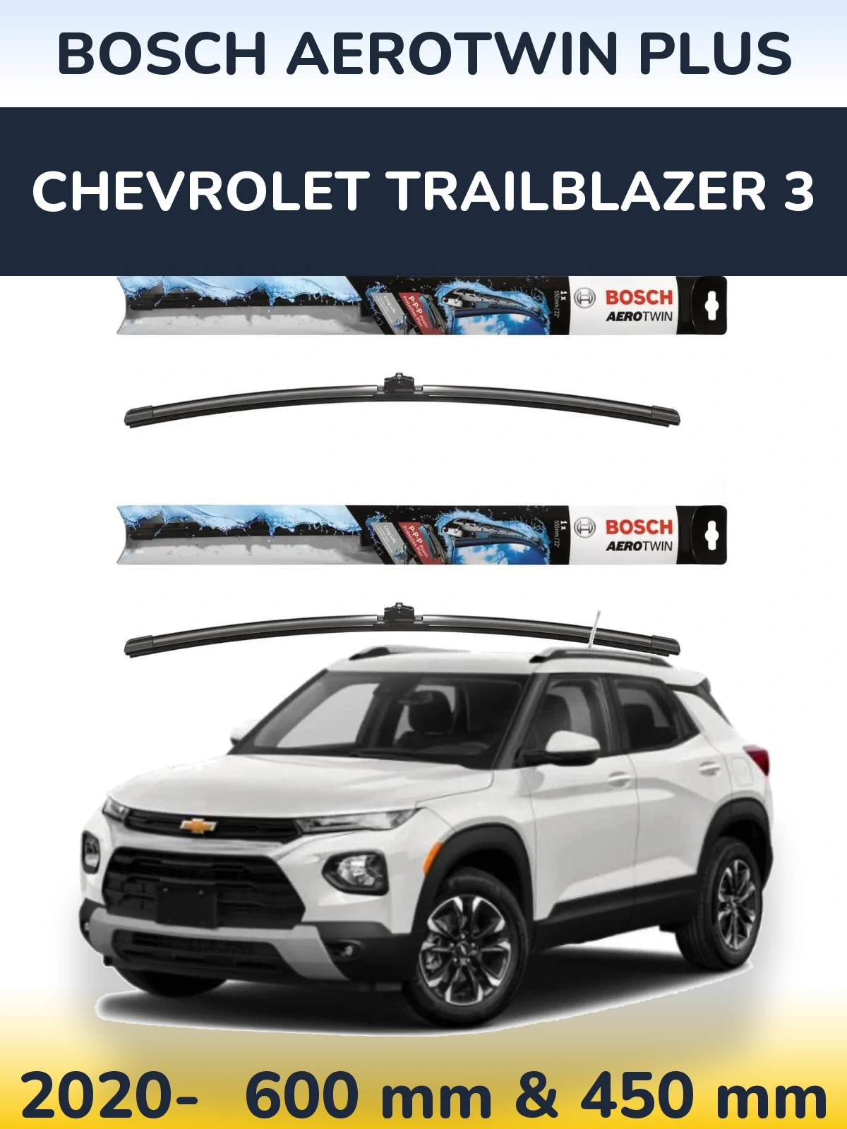 Komplet przednich wycieraczek BOSCH AeroTwin Plus 600 & 450 mm do Chevrolet TrailBlazer 3 2020-2026