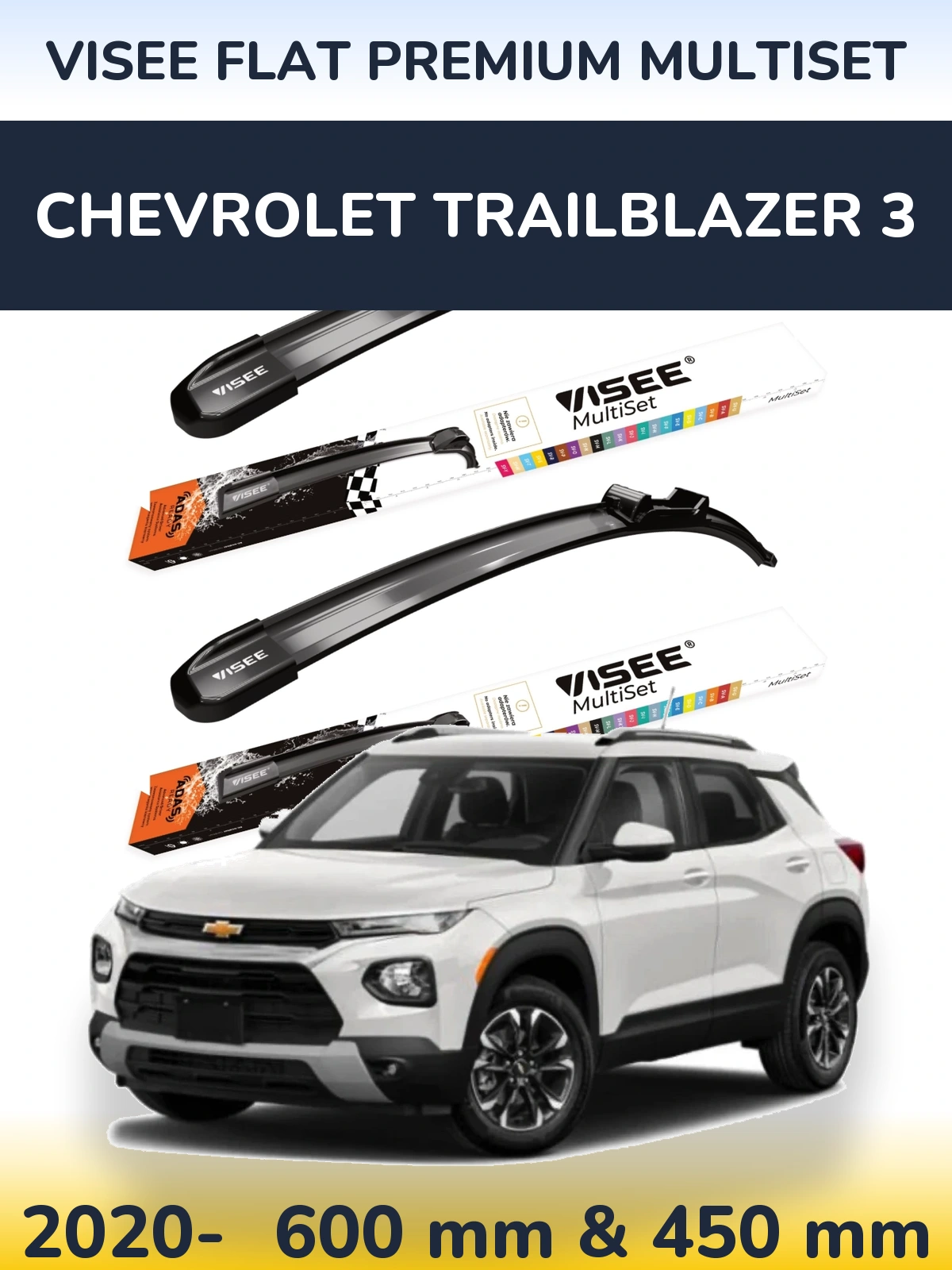 Komplet przednich wycieraczek VISEE FLAT PREMIUM MultiSet 600 & 450 mm do Chevrolet TrailBlazer 3 2020-2026