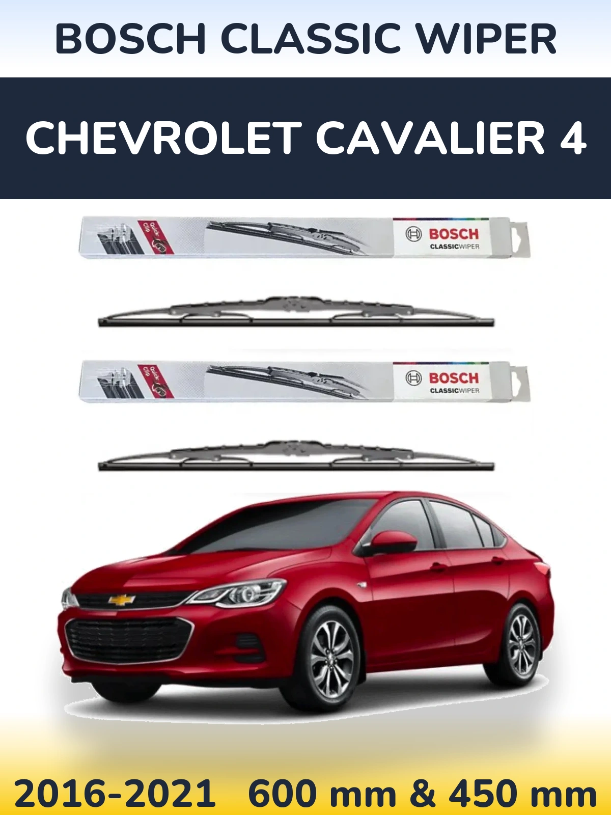 Komplet przednich wycieraczek BOSCH Classic Wiper 600 & 450 mm do Chevrolet Cavalier 4 2016-2021