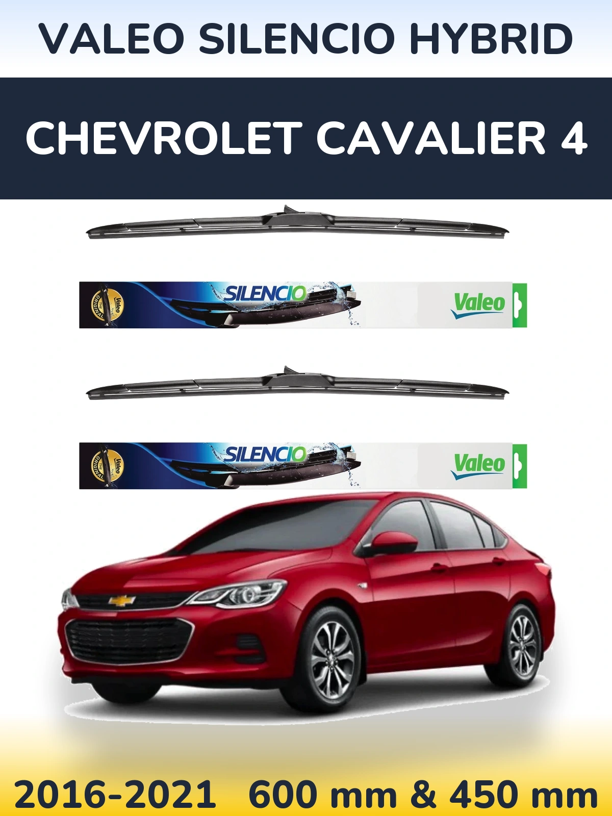 Front wiper blade set Valeo Silencio Hybrid 600 & 450 mm for Chevrolet Cavalier 4 2016-2021