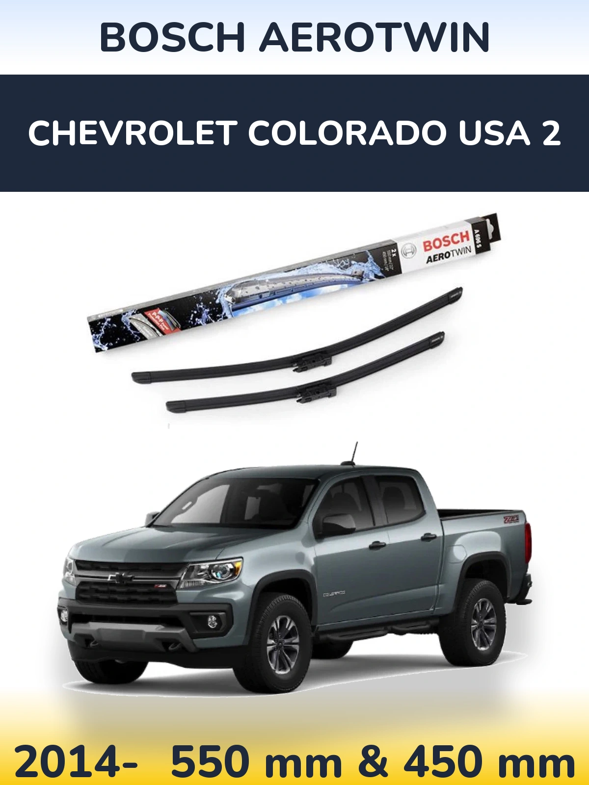Комплект передних дворников BOSCH AeroTwin 550 & 450 мм для Chevrolet Colorado USA 2 2014-2026
