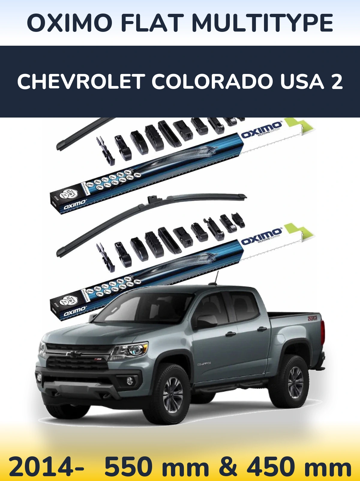 Komplet przednich wycieraczek Oximo Flat MultiType 550 & 450 mm do Chevrolet Colorado USA 2 2014-2026