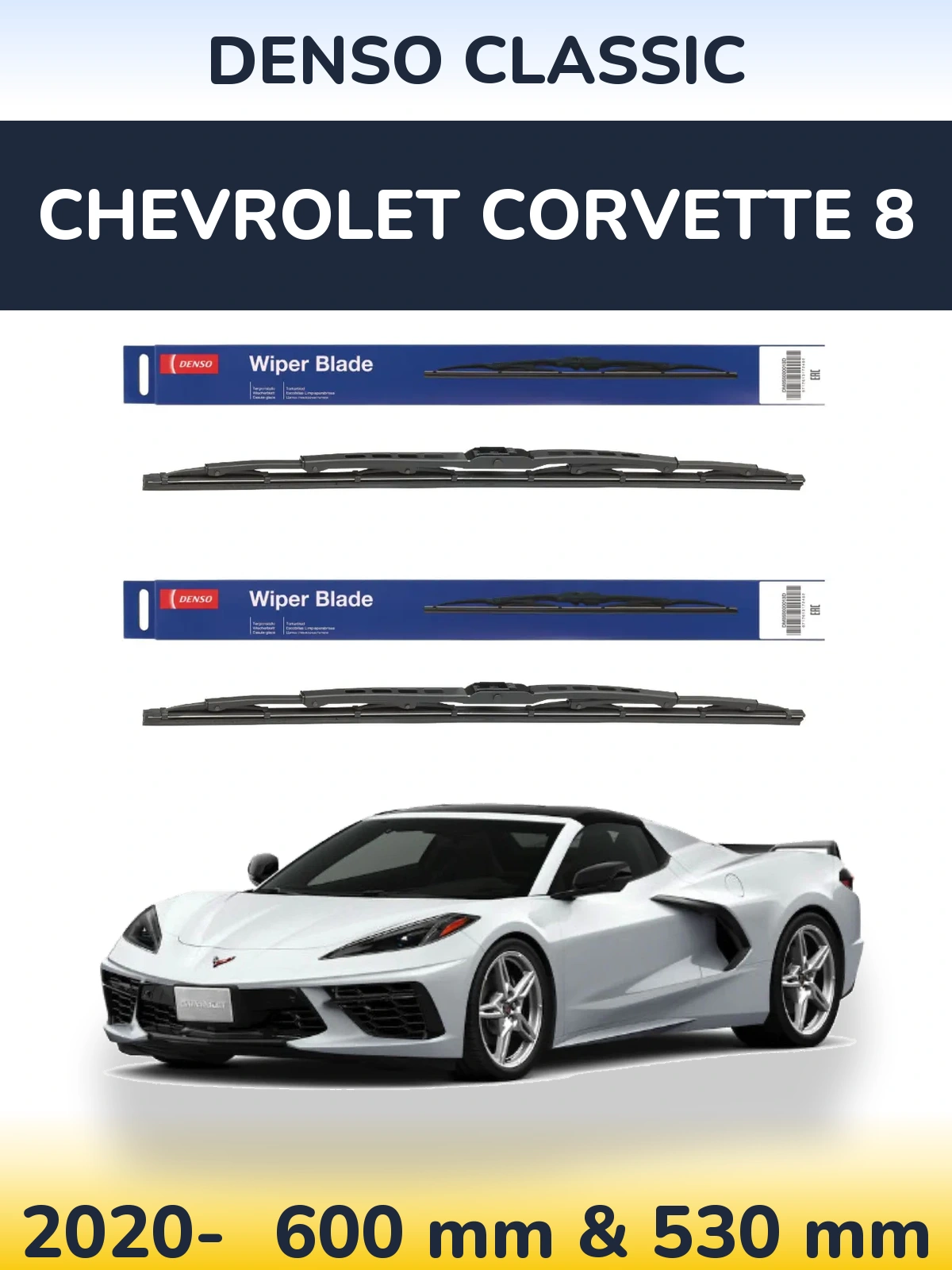 Komplet przednich wycieraczek Denso Classic 600 & 530 mm do Chevrolet Corvette 8 2020-2026