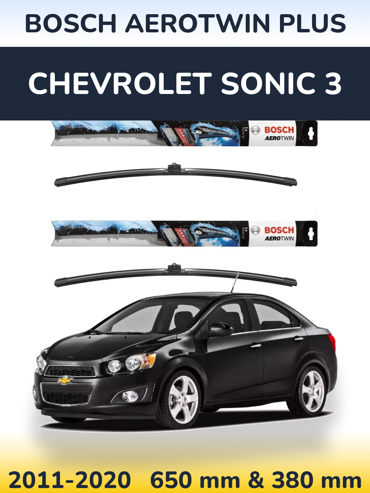 Komplet przednich wycieraczek BOSCH AeroTwin Plus 650 & 380 mm do Chevrolet Sonic 3 2011-2020