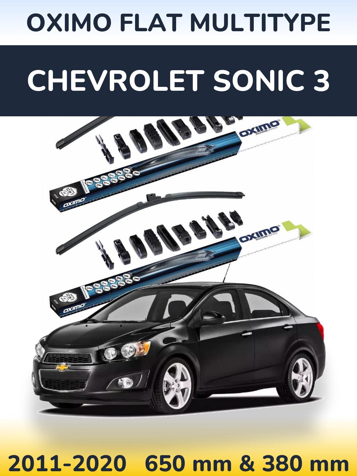 Komplet przednich wycieraczek Oximo Flat MultiType 650 & 380 mm do Chevrolet Sonic 3 2011-2020