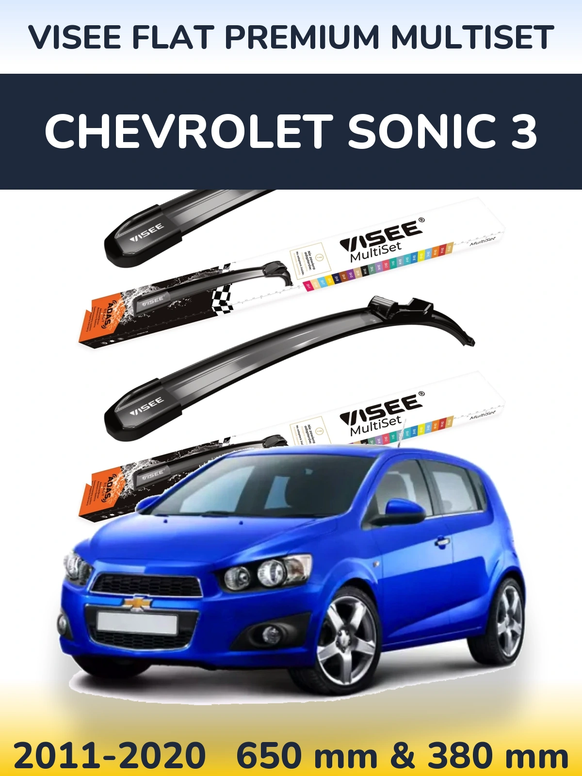 Komplet przednich wycieraczek VISEE FLAT PREMIUM MultiSet 650 & 380 mm do Chevrolet Sonic 3 2011-2020