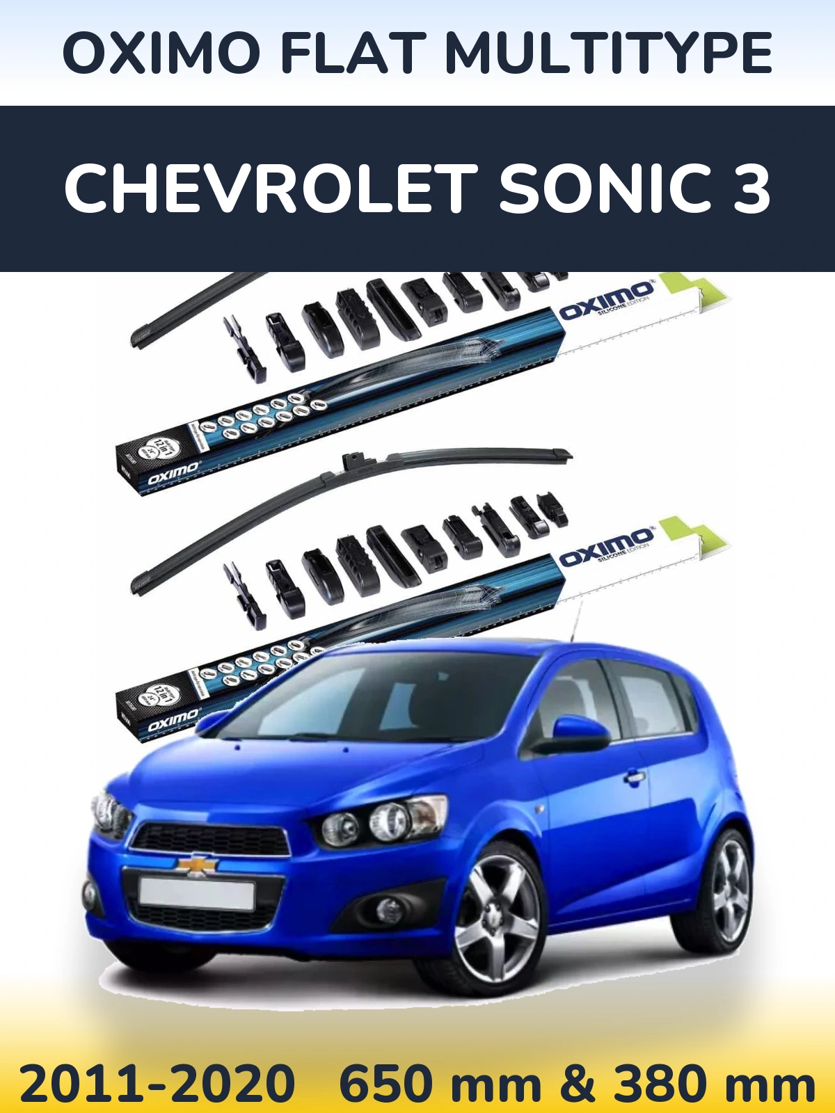 Komplet przednich wycieraczek Oximo Flat MultiType 650 & 380 mm do Chevrolet Sonic 3 2011-2020