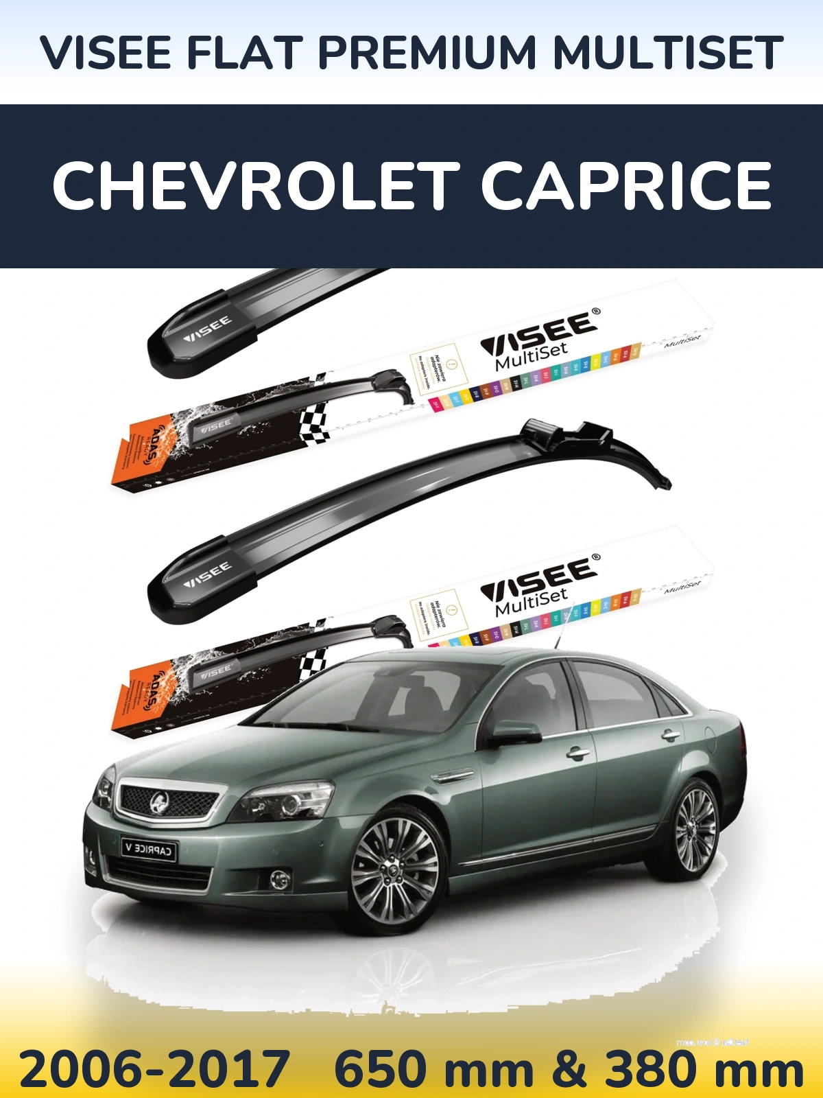 Комплект передних дворников VISEE FLAT PREMIUM MultiSet 650 & 380 мм для Chevrolet Caprice 2006-2017