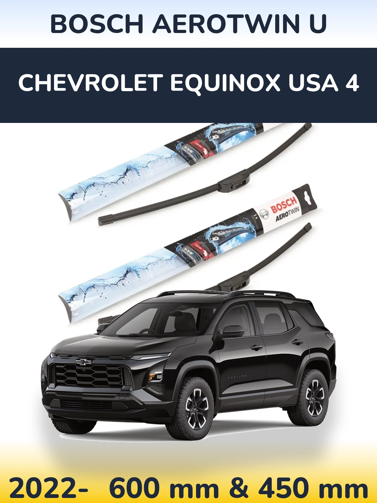 Komplet przednich wycieraczek BOSCH AeroTwin U 600 & 450 mm do Chevrolet Equinox USA 4 2022-2026
