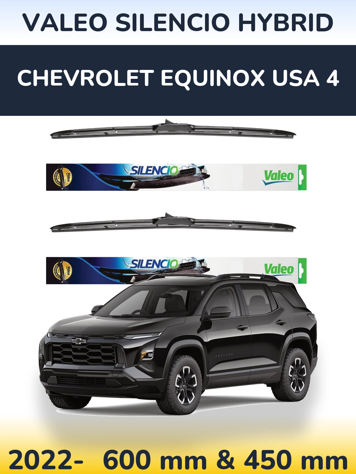 Комплект передних дворников Valeo Silencio Hybrid 600 & 450 мм для Chevrolet Equinox USA 4 2022-2026