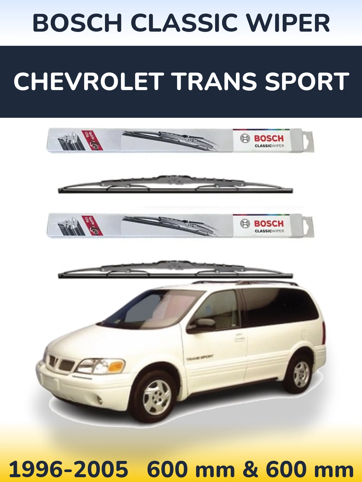 Комплект передних дворников BOSCH Classic Wiper 600 & 600 мм для Chevrolet Trans Sport 1996-2005