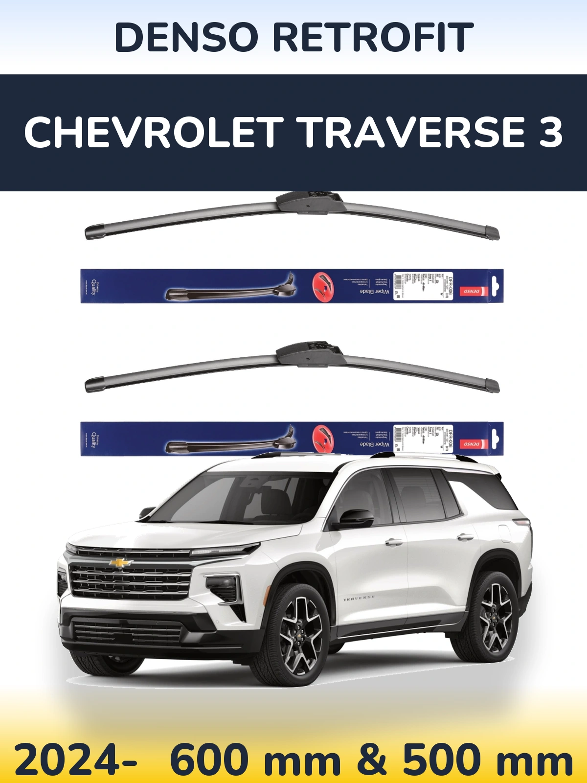 Komplet przednich wycieraczek Denso Retrofit 600 & 500 mm do Chevrolet Traverse 3 2024-2026
