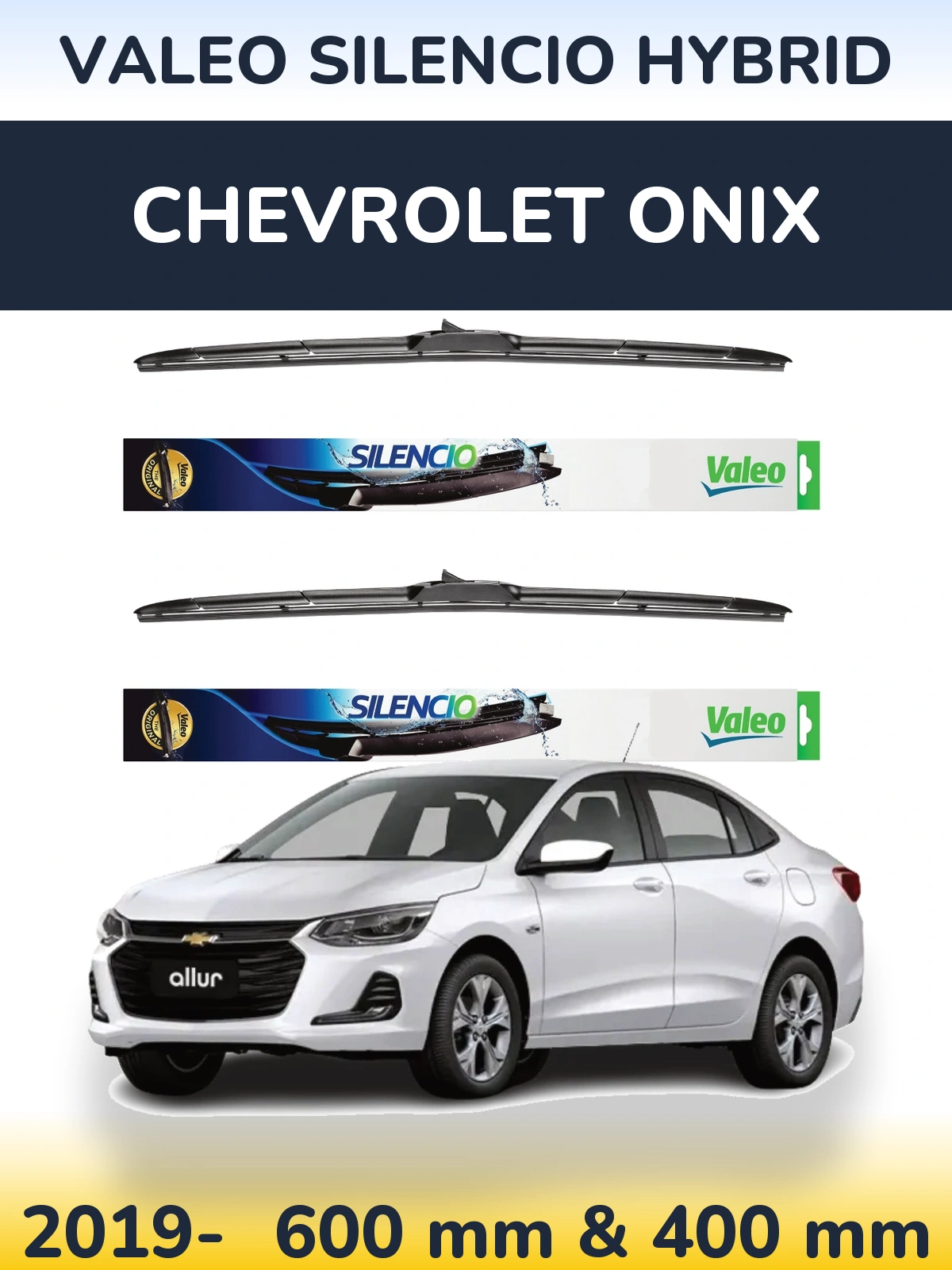 Комплект передних дворников Valeo Silencio Hybrid 600 & 400 мм для Chevrolet Onix 2019-2026