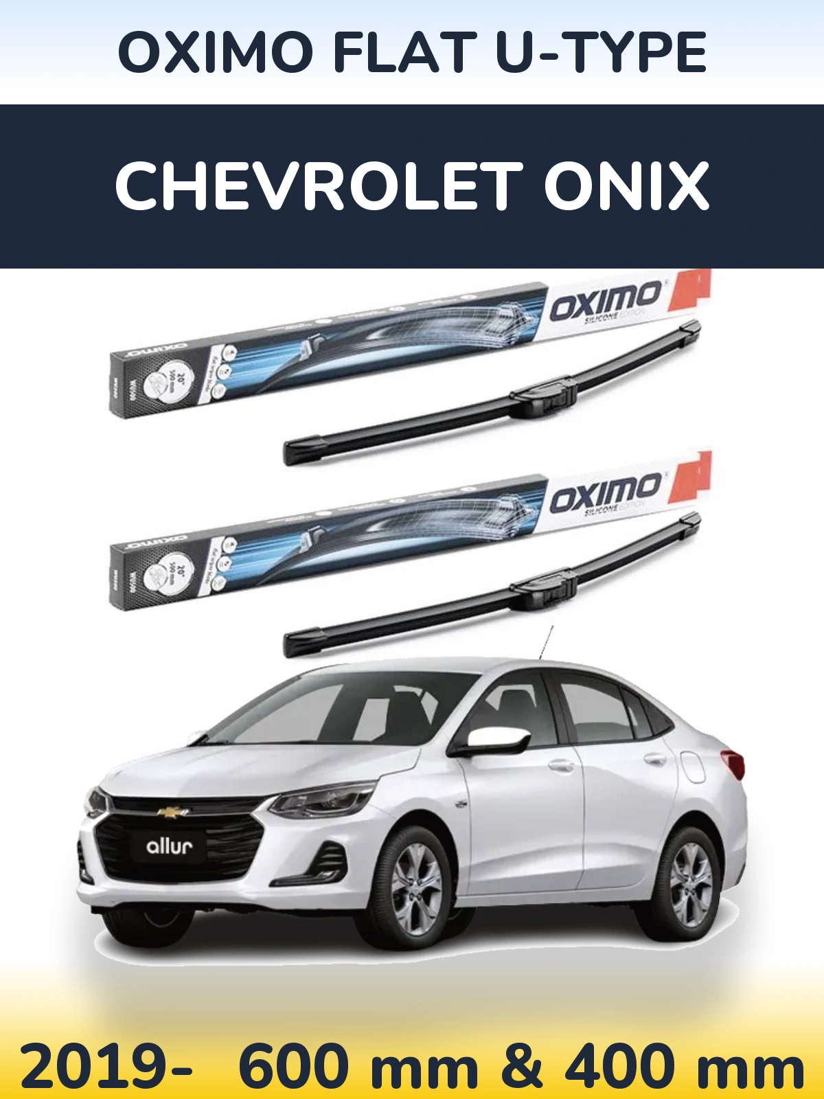 Komplet przednich wycieraczek Oximo Flat U-type 600 & 400 mm do Chevrolet Onix 2019-2026