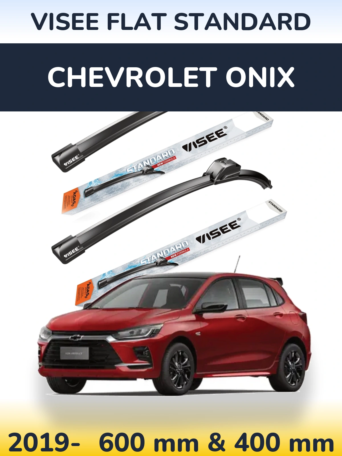 Komplet przednich wycieraczek VISEE FLAT STANDARD 600 & 400 mm do Chevrolet Onix 2019-2026