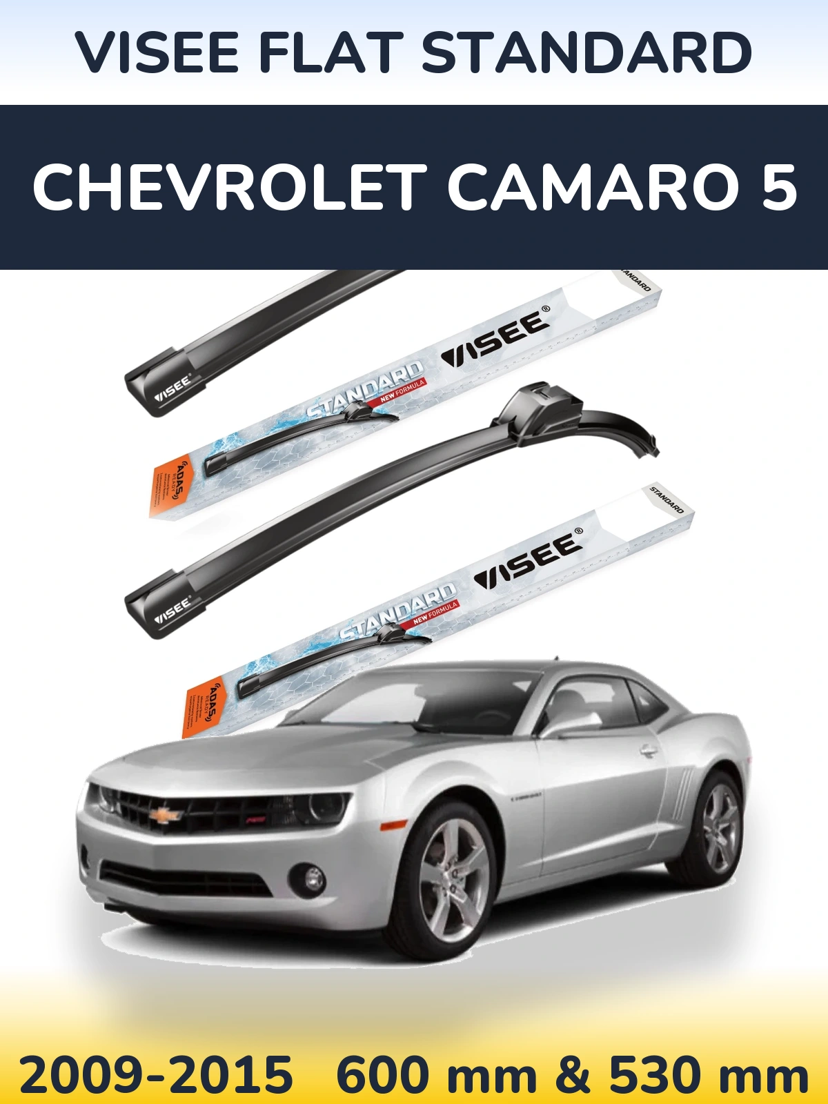 Komplet przednich wycieraczek VISEE FLAT STANDARD 600 & 530 mm do Chevrolet Camaro 5 2009-2015