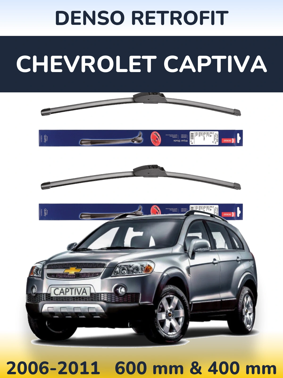 Komplet przednich wycieraczek Denso Retrofit 600 & 400 mm do Chevrolet Captiva 2006-2011