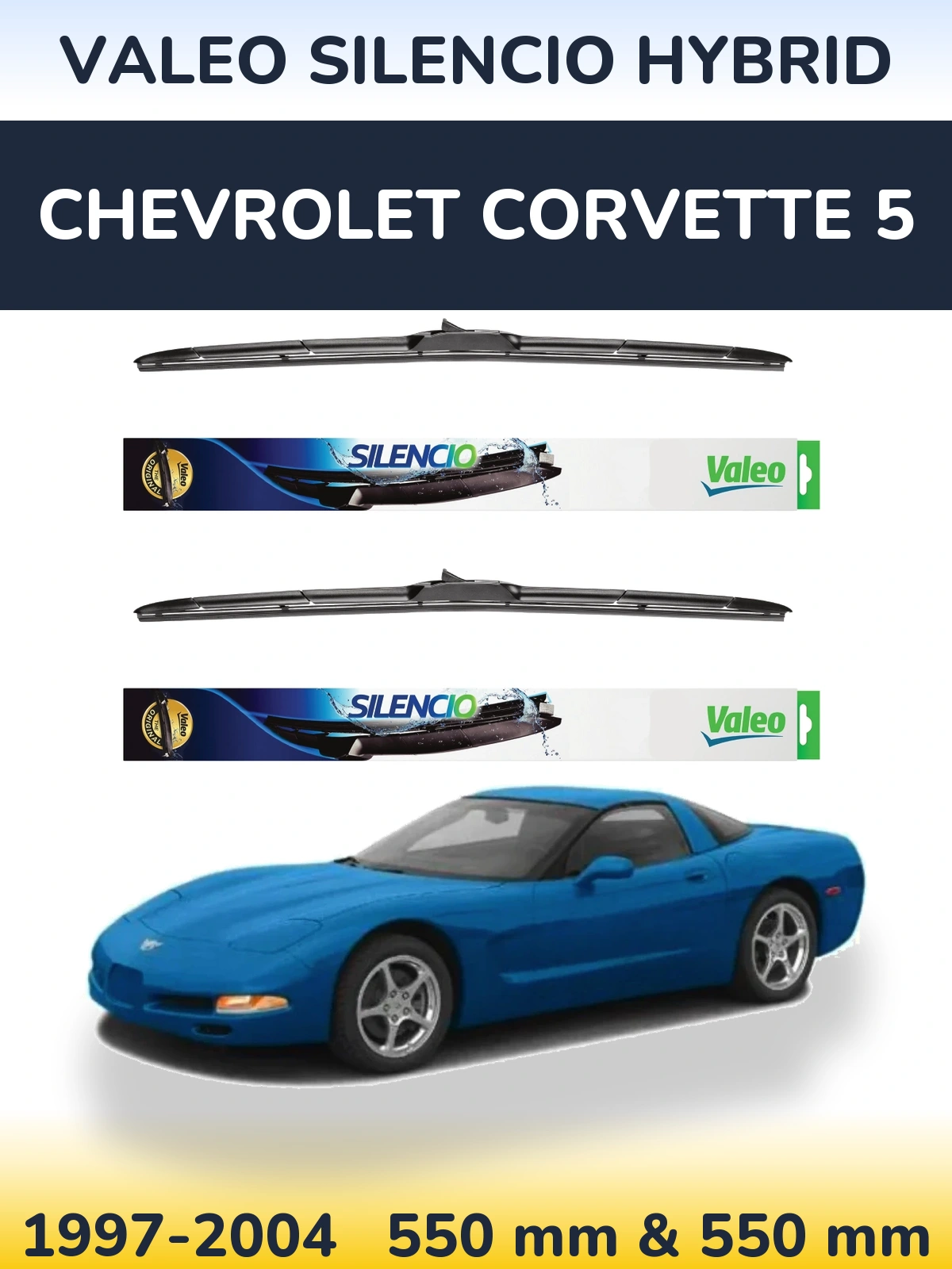 Komplet przednich wycieraczek Valeo Silencio Hybrid 550 & 550 mm do Chevrolet Corvette 5 1997-2004