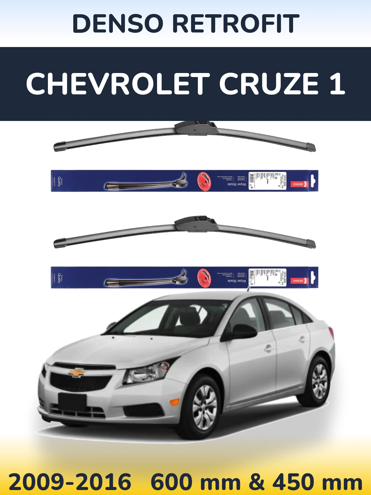 Komplet przednich wycieraczek Denso Retrofit 600 & 450 mm do Chevrolet Cruze 1 2009-2016