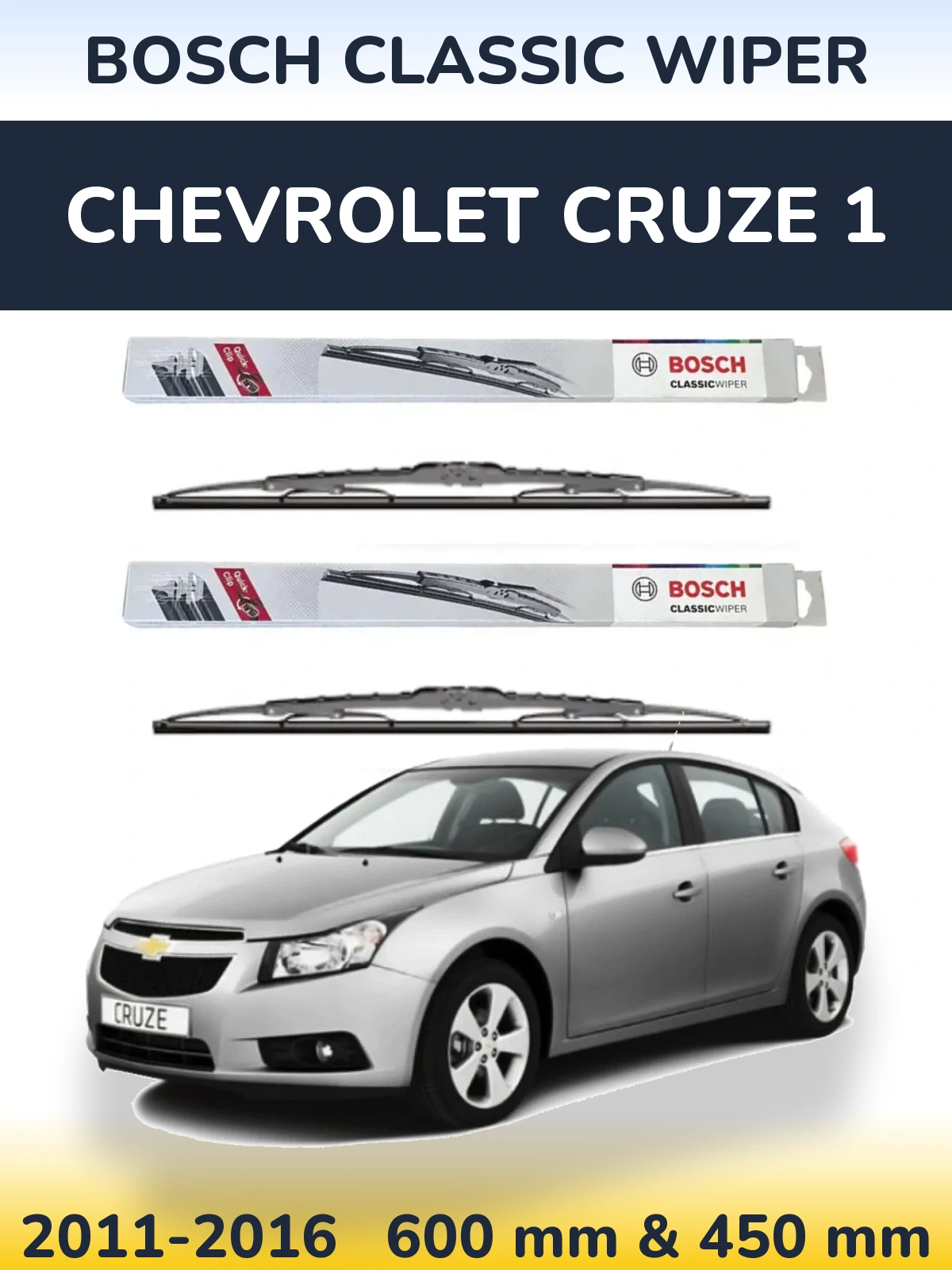 Komplet przednich wycieraczek BOSCH Classic Wiper 600 & 450 mm do Chevrolet Cruze 1 2011-2016