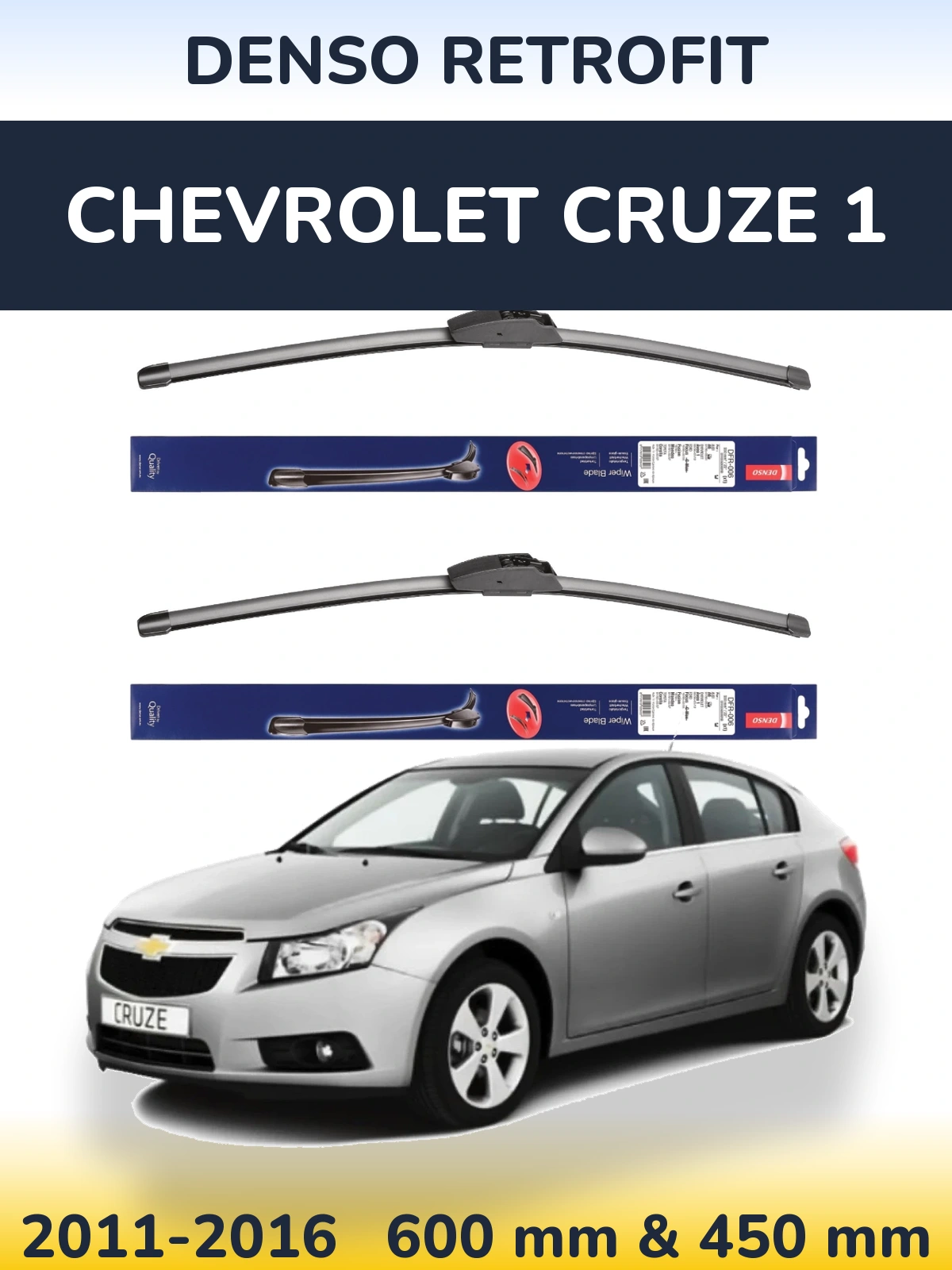 Komplet przednich wycieraczek Denso Retrofit 600 & 450 mm do Chevrolet Cruze 1 2011-2016