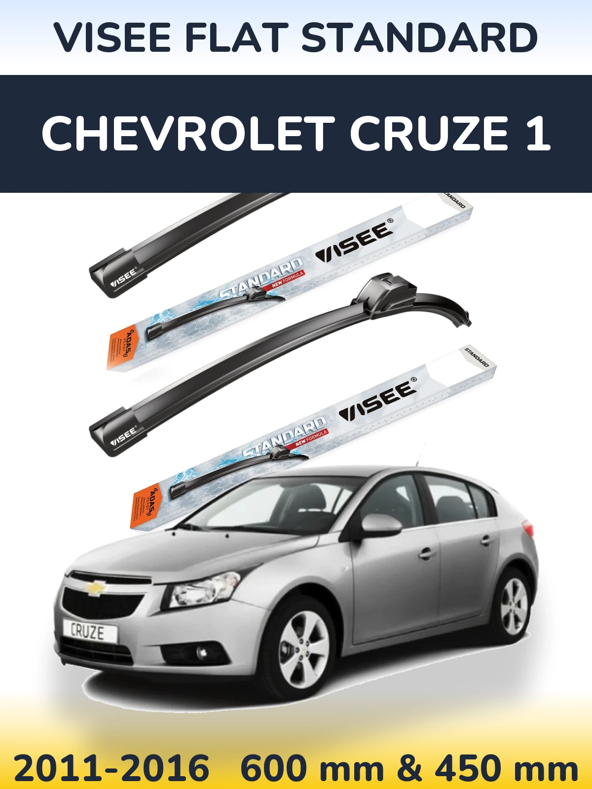 Komplet przednich wycieraczek VISEE FLAT STANDARD 600 & 450 mm do Chevrolet Cruze 1 2011-2016