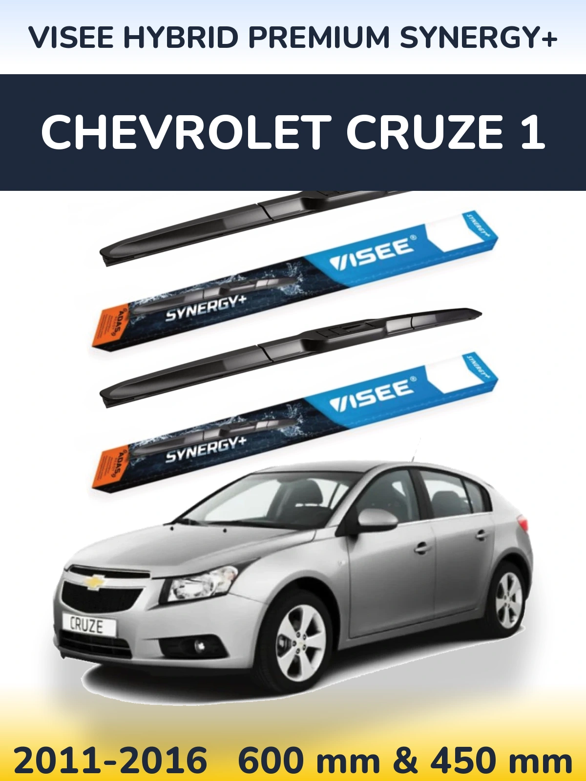 Komplet przednich wycieraczek VISEE HYBRID PREMIUM SYNERGY+ 600 & 450 mm do Chevrolet Cruze 1 2011-2016