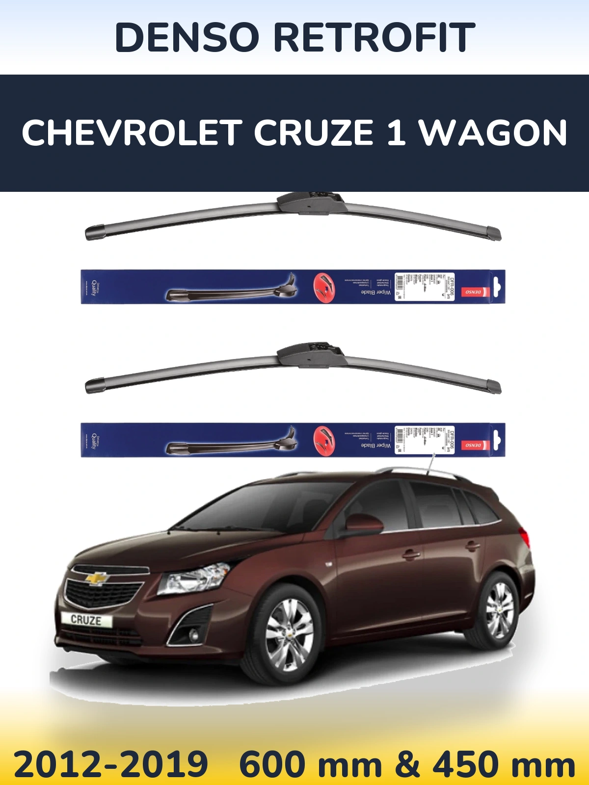 Komplet przednich wycieraczek Denso Retrofit 600 & 450 mm do Chevrolet Cruze 1 Wagon 2012-2019