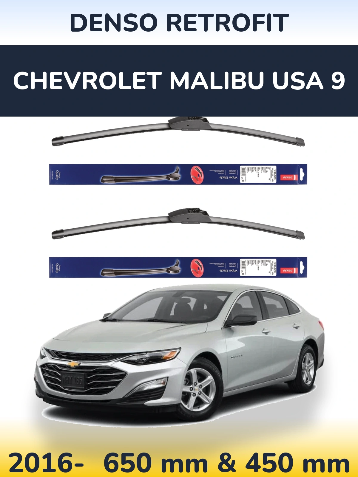 Komplet przednich wycieraczek Denso Retrofit 650 & 450 mm do Chevrolet Malibu USA 9 2016-2026