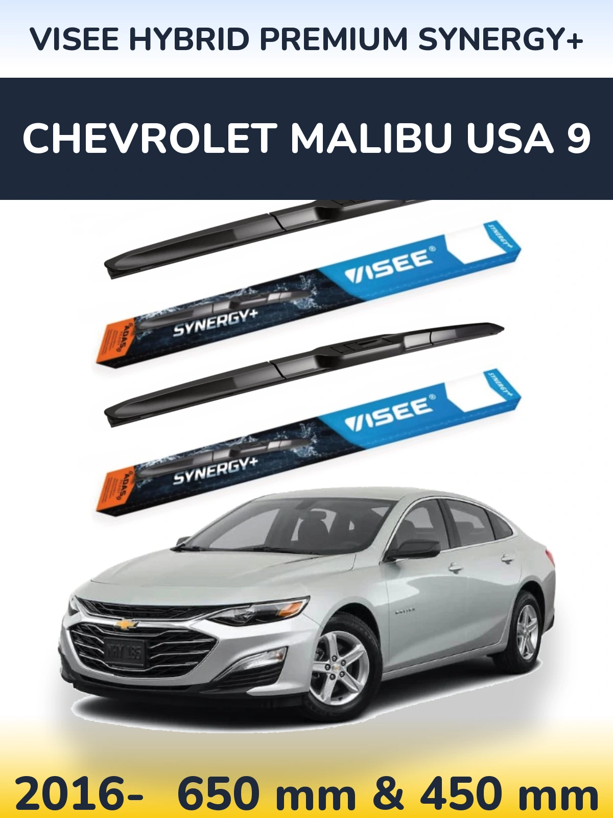 Komplet przednich wycieraczek VISEE HYBRID PREMIUM SYNERGY+ 650 & 450 mm do Chevrolet Malibu USA 9 2016-2026