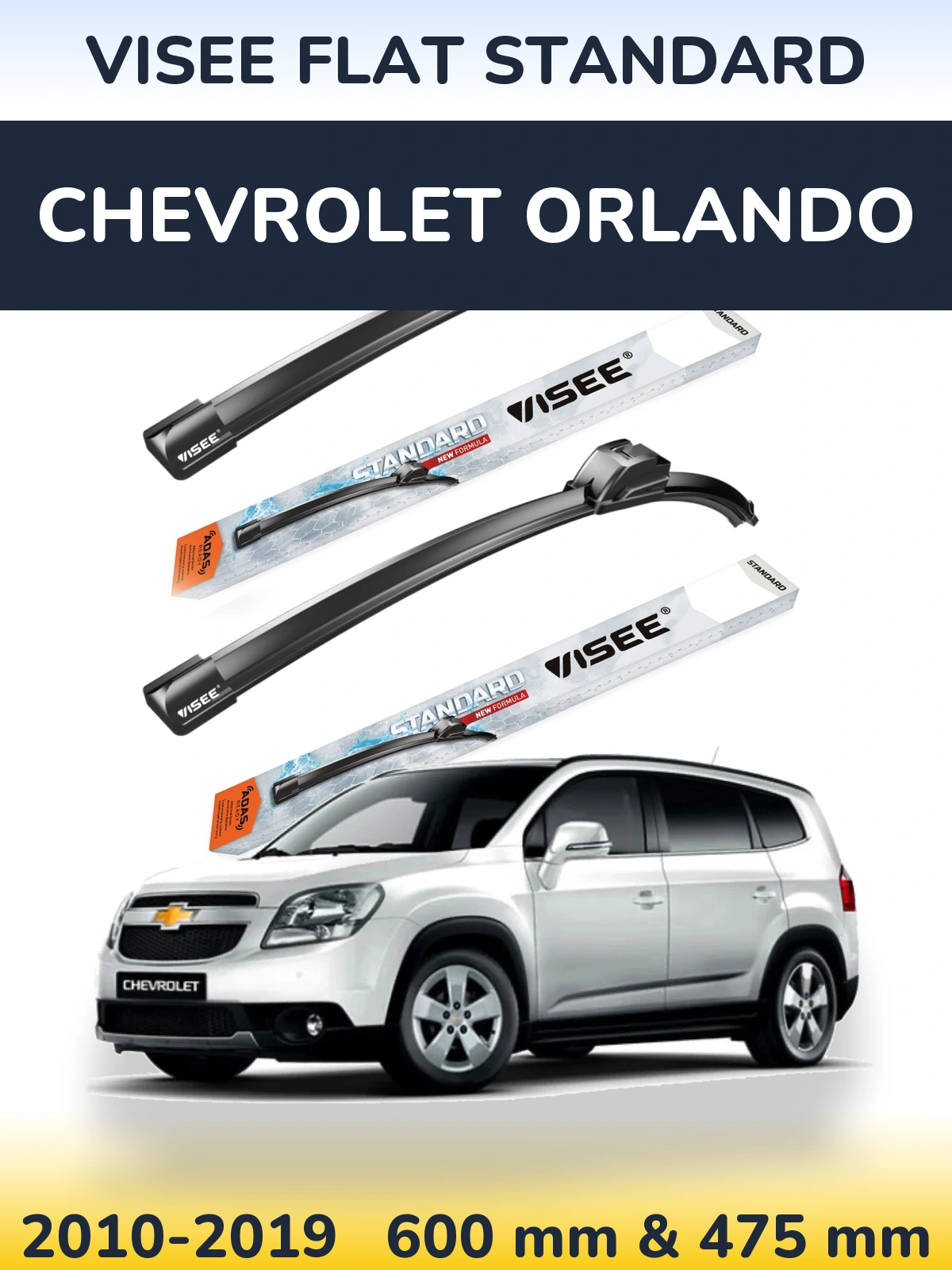 Komplet przednich wycieraczek VISEE FLAT STANDARD 600 & 475 mm do Chevrolet Orlando 2010-2019