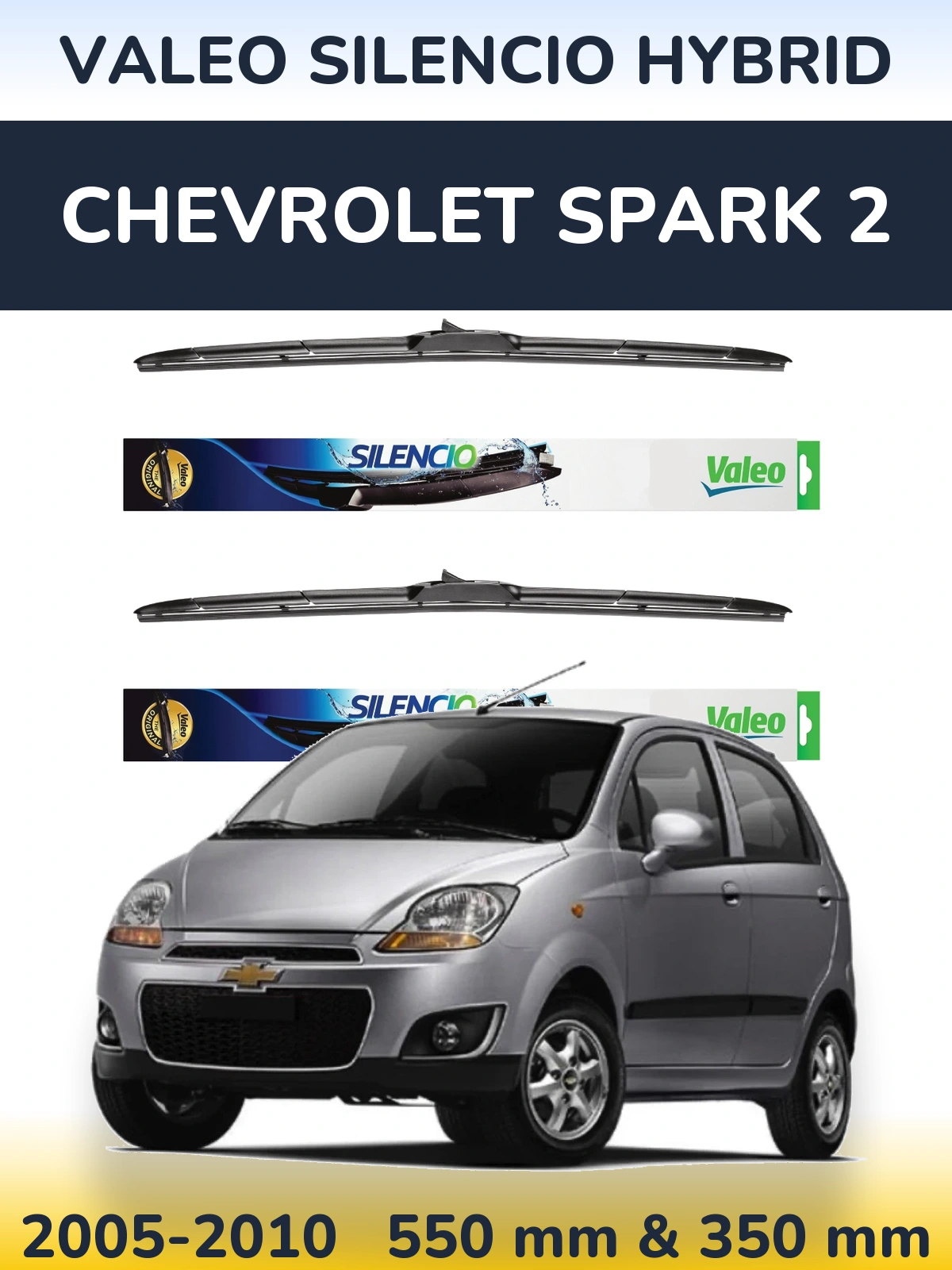 Komplet przednich wycieraczek Valeo Silencio Hybrid 550 & 350 mm do Chevrolet Spark 2 2005-2010