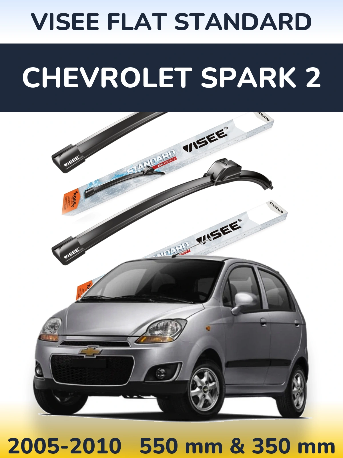 Komplet przednich wycieraczek VISEE FLAT STANDARD 550 & 350 mm do Chevrolet Spark 2 2005-2010
