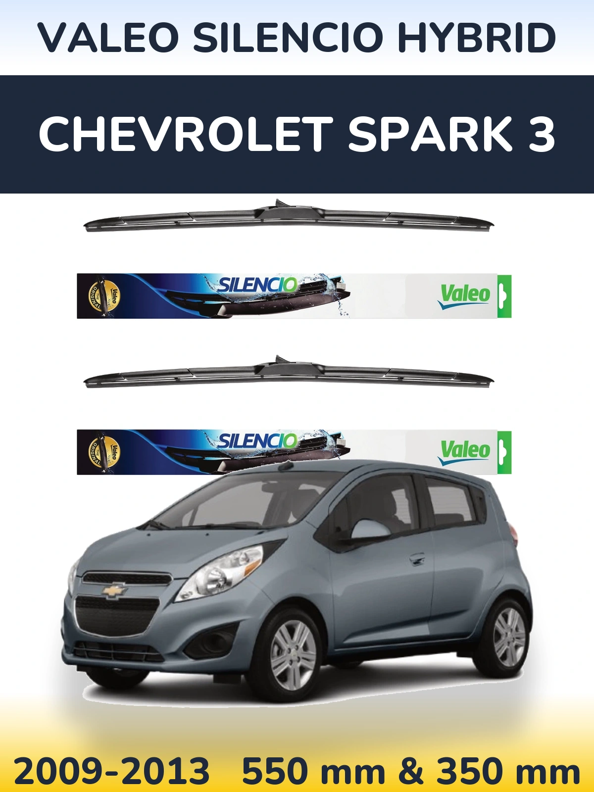 Komplet przednich wycieraczek Valeo Silencio Hybrid 550 & 350 mm do Chevrolet Spark 3 2009-2013