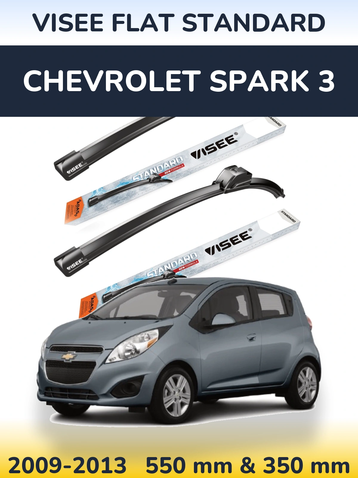 Komplet przednich wycieraczek VISEE FLAT STANDARD 550 & 350 mm do Chevrolet Spark 3 2009-2013