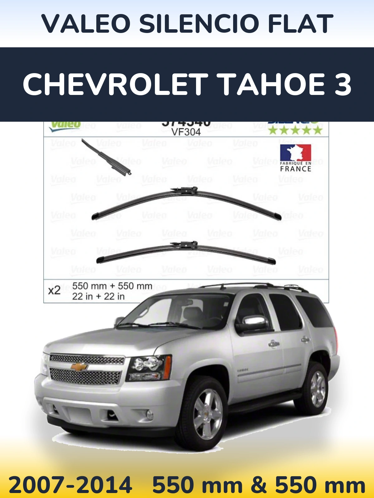 Komplet przednich wycieraczek Valeo Silencio Flat 550 & 550 mm do Chevrolet Tahoe 3 2007-2014
