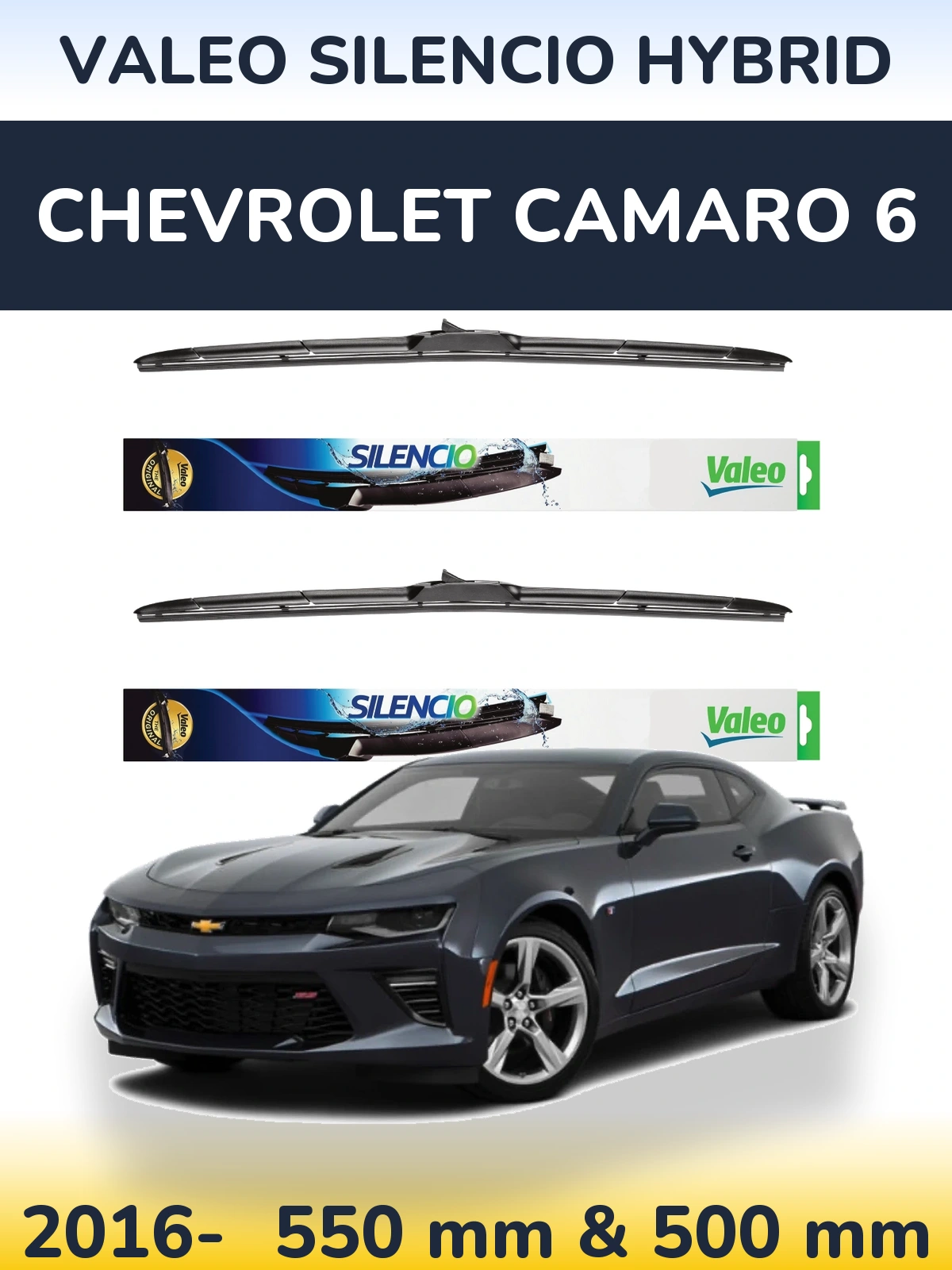 Komplet przednich wycieraczek Valeo Silencio Hybrid 550 & 500 mm do Chevrolet Camaro 6 2016-2026