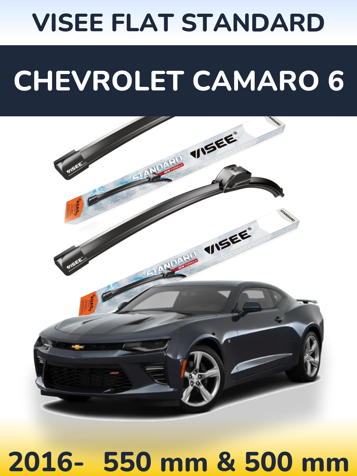 Komplet przednich wycieraczek VISEE FLAT STANDARD 550 & 500 mm do Chevrolet Camaro 6 2016-2026