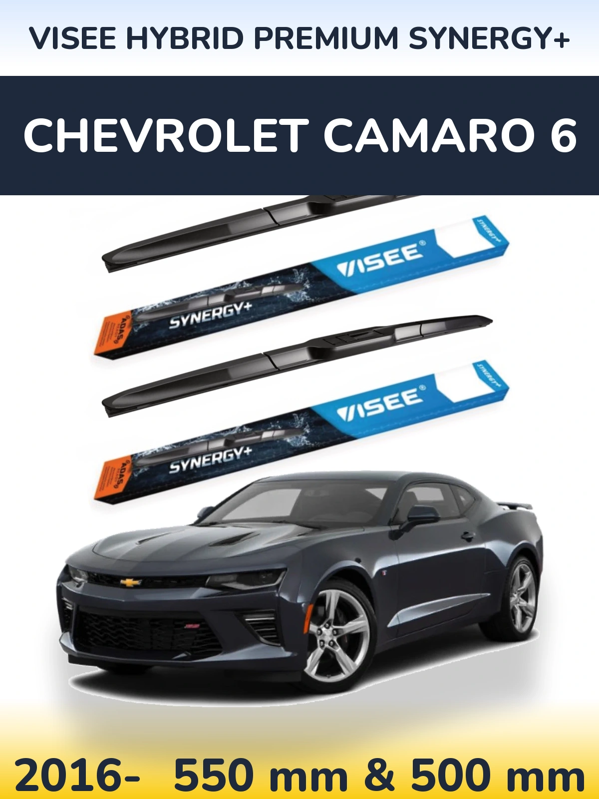 Komplet przednich wycieraczek VISEE HYBRID PREMIUM SYNERGY+ 550 & 500 mm do Chevrolet Camaro 6 2016-2026