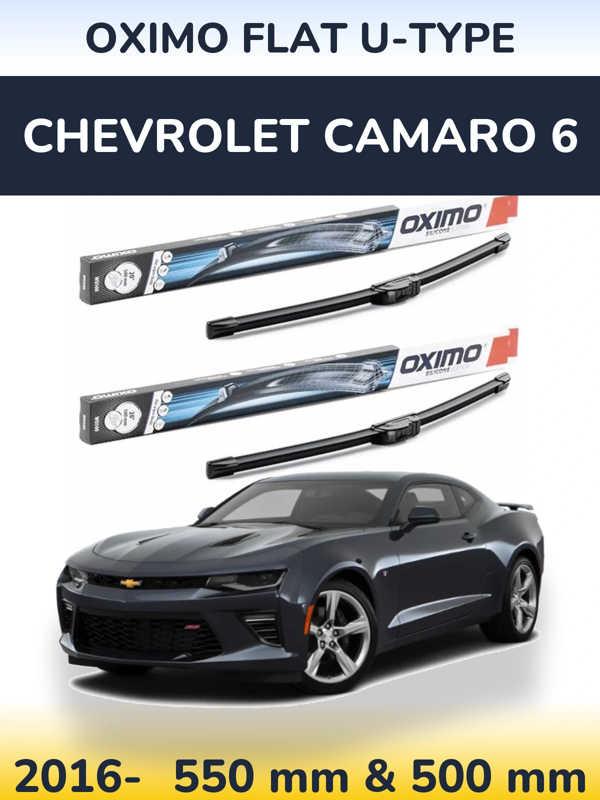 Komplet przednich wycieraczek Oximo Flat U-type 550 & 500 mm do Chevrolet Camaro 6 2016-2026